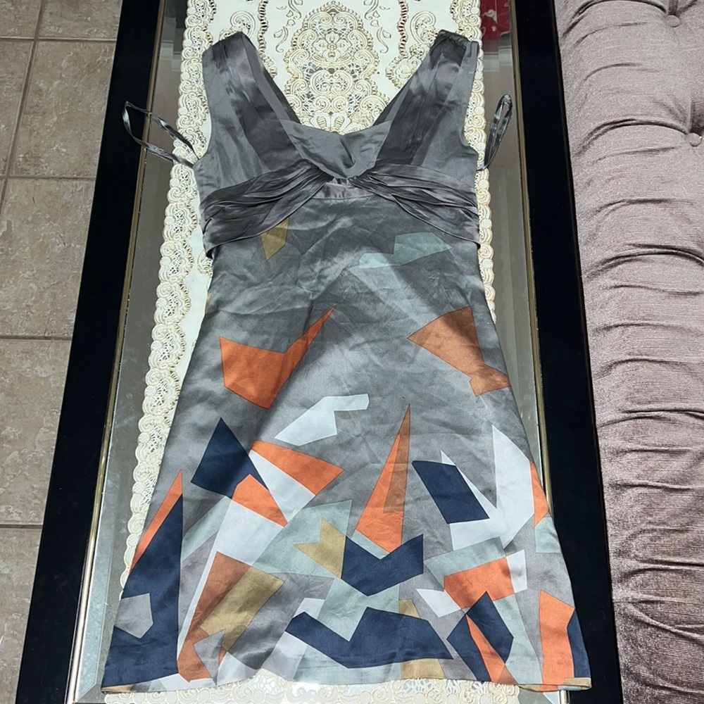 Ted Baker grey silk sleeveless mini cocktail dress with abstract pattern